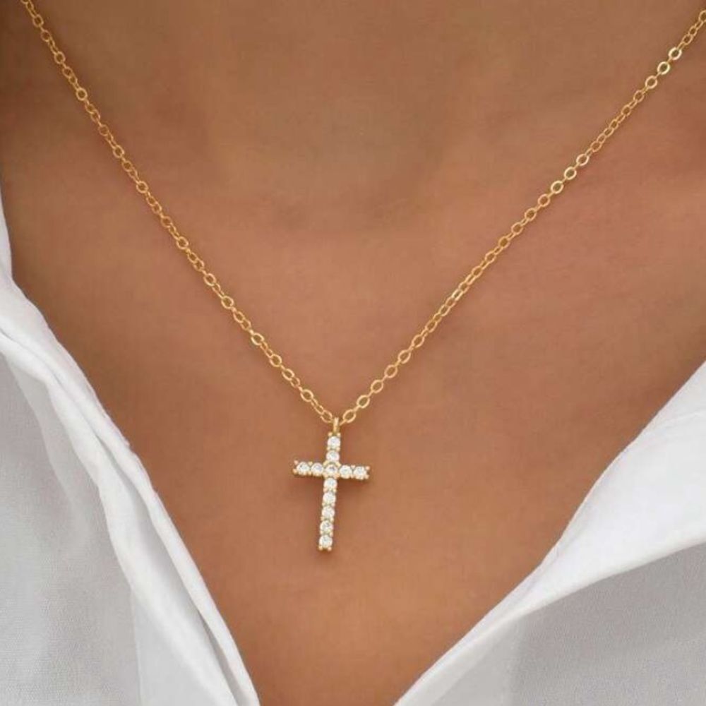 3for$20 NEW 1pc Cubic Zirconia Cross Charm Necklace Copper Jewelry